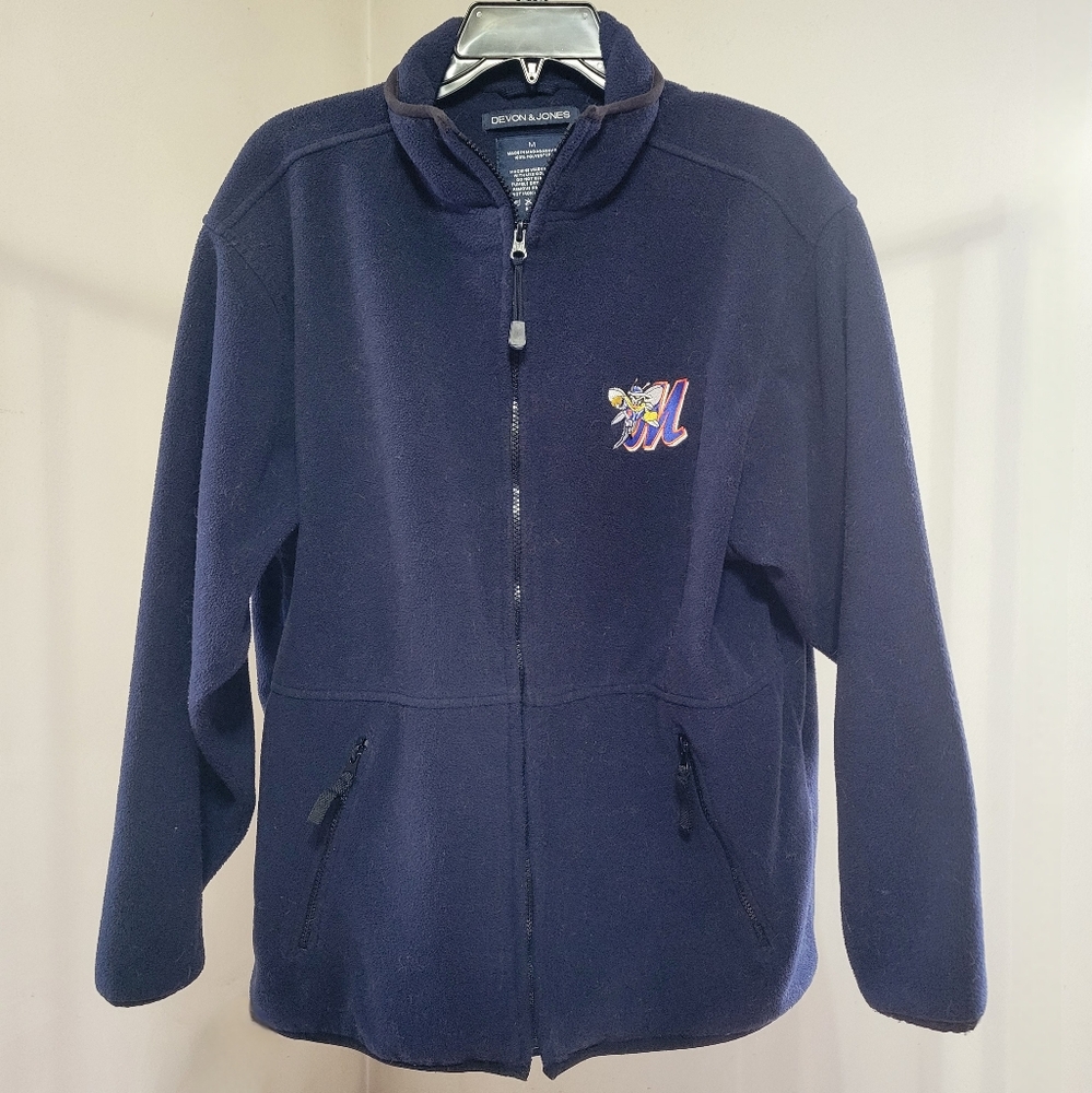 Men's Sz M Fleece LS zip-up coat navy Binghamton Mets logo